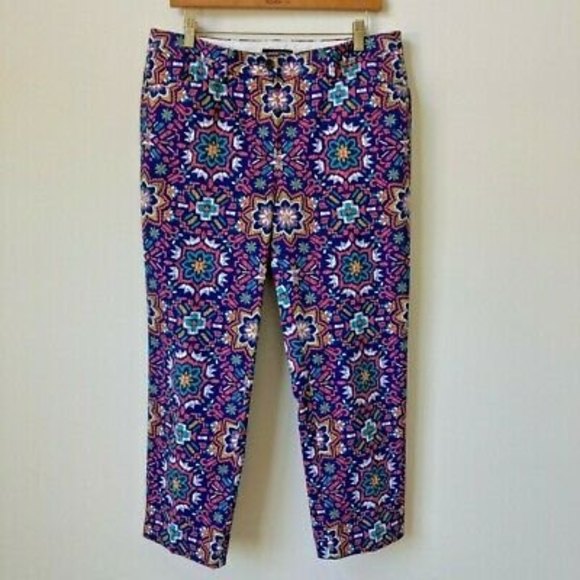 Lands End Chino Pants Women Size 10 Straight Leg 11" Rise Bright Colorful Aztec - Picture 1 of 12